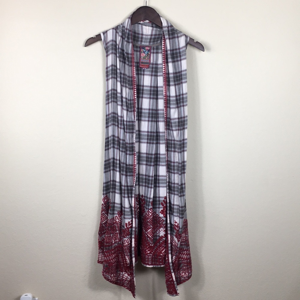 Johnny Was 3J Workshop Plaid Embroidered Vest